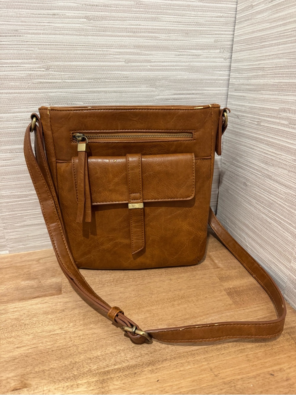 Altar'd State Cognac Brown Leather Crossbody Messenger